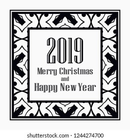 Art deco border and frame. Merry Christmas and Happy New Year greeting card. 2019 year. Creative template in style of 1920s for your design. Vector illustration. EPS 10