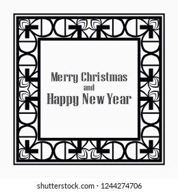 Art deco border and frame. Merry Christmas and Happy New Year greeting card. 2019 year. Creative template in style of 1920s for your design. Vector illustration. EPS 10