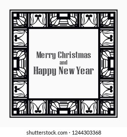 Art deco border and frame. Merry Christmas and Happy New Year greeting card. 2019 year. Creative template in style of 1920s for your design. Vector illustration. EPS 10