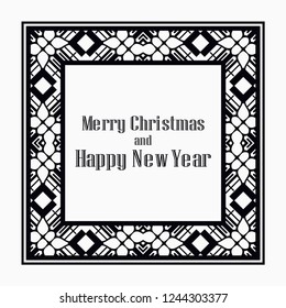 Art deco border and frame. Merry Christmas and Happy New Year greeting card. 2019 year. Creative template in style of 1920s for your design. Vector illustration. EPS 10