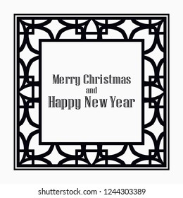 Art deco border and frame. Merry Christmas and Happy New Year greeting card. 2019 year. Creative template in style of 1920s for your design. Vector illustration. EPS 10