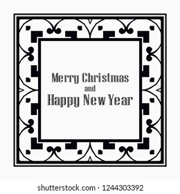 Art deco border and frame. Merry Christmas and Happy New Year greeting card. 2019 year. Creative template in style of 1920s for your design. Vector illustration. EPS 10