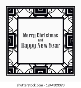 Art deco border and frame. Merry Christmas and Happy New Year greeting card. 2019 year. Creative template in style of 1920s for your design. Vector illustration. EPS 10
