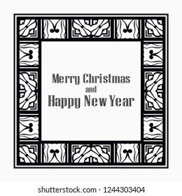 Art deco border and frame. Merry Christmas and Happy New Year greeting card. 2019 year. Creative template in style of 1920s for your design. Vector illustration. EPS 10