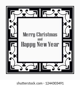 Art deco border and frame. Merry Christmas and Happy New Year greeting card. 2019 year. Creative template in style of 1920s for your design. Vector illustration. EPS 10