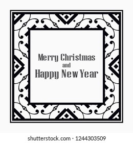 Art deco border and frame. Merry Christmas and Happy New Year greeting card. 2019 year. Creative template in style of 1920s for your design. Vector illustration. EPS 10