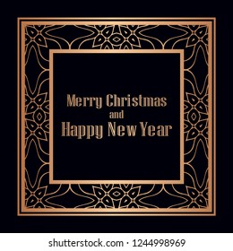 Art deco border and frame. Merry Christmas and Happy New Year greeting card. 2019 year. Creative template in style of 1920s for your design. Vector illustration. EPS 10