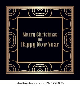 Art deco border and frame. Merry Christmas and Happy New Year greeting card. 2019 year. Creative template in style of 1920s for your design. Vector illustration. EPS 10
