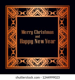 Art deco border and frame. Merry Christmas and Happy New Year greeting card. 2019 year. Creative template in style of 1920s for your design. Vector illustration. EPS 10