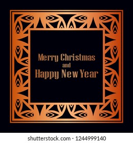Art deco border and frame. Merry Christmas and Happy New Year greeting card. 2019 year. Creative template in style of 1920s for your design. Vector illustration. EPS 10
