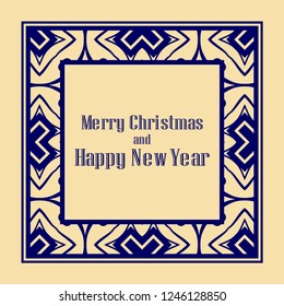 Art deco border and frame. Merry Christmas and Happy New Year greeting card. 2019 year. Creative template in style of 1920s for your design. Vector illustration. EPS 10