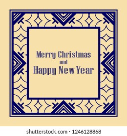 Art deco border and frame. Merry Christmas and Happy New Year greeting card. 2019 year. Creative template in style of 1920s for your design. Vector illustration. EPS 10
