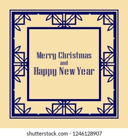 Art deco border and frame. Merry Christmas and Happy New Year greeting card. 2019 year. Creative template in style of 1920s for your design. Vector illustration. EPS 10