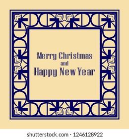 Art deco border and frame. Merry Christmas and Happy New Year greeting card. 2019 year. Creative template in style of 1920s for your design. Vector illustration. EPS 10