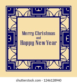 Art deco border and frame. Merry Christmas and Happy New Year greeting card. 2019 year. Creative template in style of 1920s for your design. Vector illustration. EPS 10