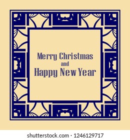 Art deco border and frame. Merry Christmas and Happy New Year greeting card. 2019 year. Creative template in style of 1920s for your design. Vector illustration. EPS 10
