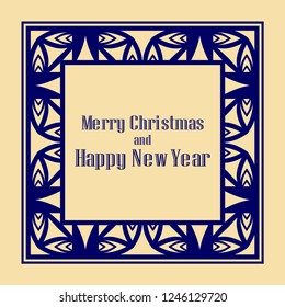 Art deco border and frame. Merry Christmas and Happy New Year greeting card. 2019 year. Creative template in style of 1920s for your design. Vector illustration. EPS 10
