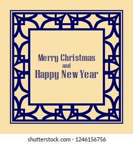 Art deco border and frame. Merry Christmas and Happy New Year greeting card. 2019 year. Creative template in style of 1920s for your design. Vector illustration. EPS 10