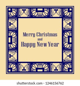 Art deco border and frame. Merry Christmas and Happy New Year greeting card. 2019 year. Creative template in style of 1920s for your design. Vector illustration. EPS 10