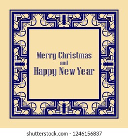 Art deco border and frame. Merry Christmas and Happy New Year greeting card. 2019 year. Creative template in style of 1920s for your design. Vector illustration. EPS 10