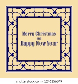 Art deco border and frame. Merry Christmas and Happy New Year greeting card. 2019 year. Creative template in style of 1920s for your design. Vector illustration. EPS 10