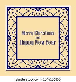 Art deco border and frame. Merry Christmas and Happy New Year greeting card. 2019 year. Creative template in style of 1920s for your design. Vector illustration. EPS 10
