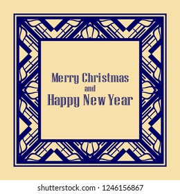 Art deco border and frame. Merry Christmas and Happy New Year greeting card. 2019 year. Creative template in style of 1920s for your design. Vector illustration. EPS 10