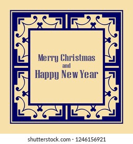 Art deco border and frame. Merry Christmas and Happy New Year greeting card. 2019 year. Creative template in style of 1920s for your design. Vector illustration. EPS 10