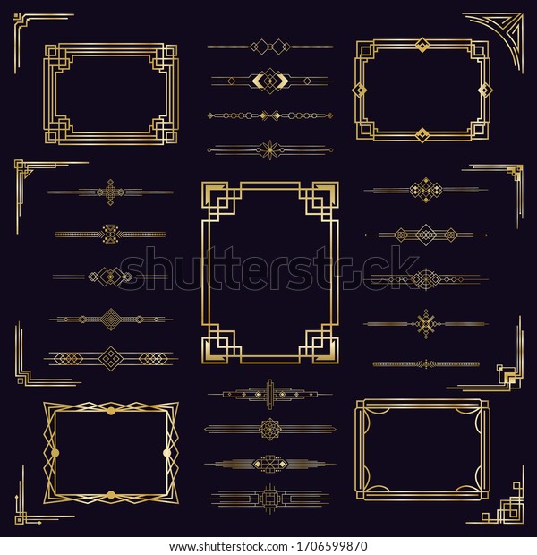 Art deco border frames. Vintage arabic golden\
elegant frames, modern gold antique decorative ornament isolated\
icons set. Illustration colllection frame divider, border and\
corner for page vintage