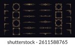Art deco border. Modern geometric line frame. Vintage 1920s style line gold ornaments. Retro decorative 1930s dividers, frames, labels, borders. Luxury classic elegance vector set.