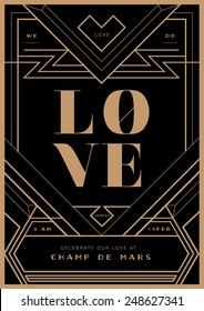 Plantilla de invitación de boda en frontera Art deco vectorial/ ilustración/ carta de propuesta de San Valentín