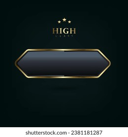 An art deco button isolated on black background. Realistic vector illustration of bronze, golden, silver metal luxury ui concepts with sophisticated decoration. Medieval style border