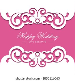 Art Deco Cartoon Couple Wedding Invitation Card and RSVP Set on wood background