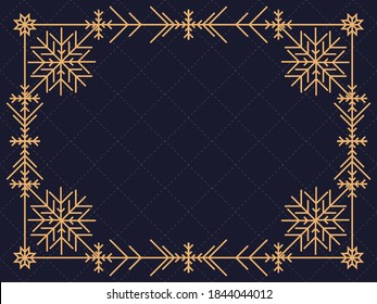 Art deco christmas frame with snowflakes. Art line vintage linear border. Design a template for invitations, leaflets and greeting cards. The style of the 1920s - 1930s. Vector illustration