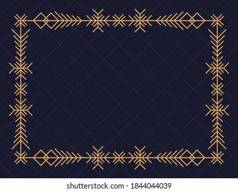 Art deco christmas frame with snowflakes. Art line vintage linear border. Design a template for invitations, leaflets and greeting cards. The style of the 1920s - 1930s. Vector illustration