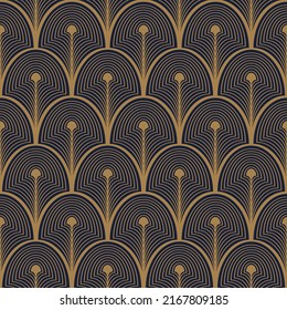 Art-Deco-Kreismuster in Gold und Blau. Ziergeometrische Dekoration. Tapete im Innendesign. 