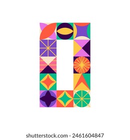 Art Deco Zirkus Nummer 0. Vektorillustration des mehrfarbigen geometrischen Mathematikzeichens Null isoliert über weißem Hintergrund. 