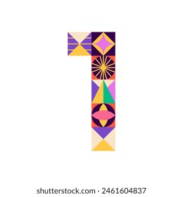 Art Deco Zirkus Nummer 1. Vektorillustration des mehrfarbigen geometrischen Mathematikzeichens One isoliert über weißem Hintergrund. 