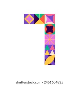 Art Deco Circus Number 7. Vector Illustration of the Mulicolored Geometrical Math Sign Seven Isolated over White Background. 