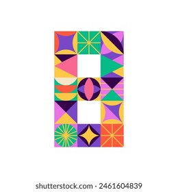 Art Deco Circus Number 8. Vector Illustration of the Mulicolored Geometrical Math Sign Eight Isolated over White Background. 