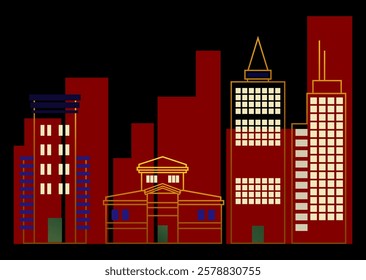 Art Deco City Buildings Featuring bold geometric skyscrapers, Ideal for posters, travel guides, branding, editorial design, event promotions and interior decoration