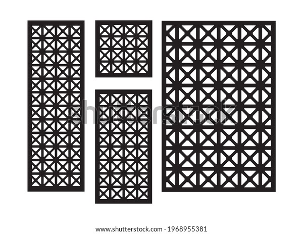 Art deco cnc pattern. Decorative\
panel, screen,wall. Vector cnc panels set for laser cutting.\
Template for interior partition, room divider, privacy\
fence
