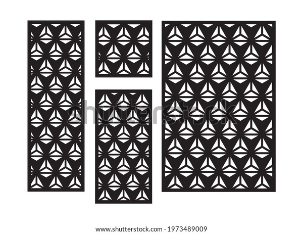 Art deco cnc pattern. Decorative\
panel, screen,wall. Vector cnc panels set for laser cutting.\
Template for interior partition, room divider, privacy\
fence