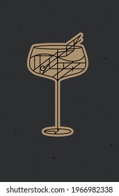 Art deco cocktail cuba libre drawing in line style on dark background