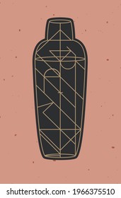 Art Deco Cocktail Shaker Drawing In Line Style On Powder Coral Background