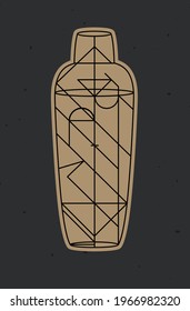 Art Deco Cocktail Shaker Drawing In Line Style On Dark Background