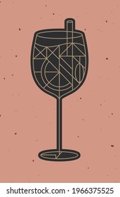 Art deco cocktail spritz drawing in line style on powder coral background
