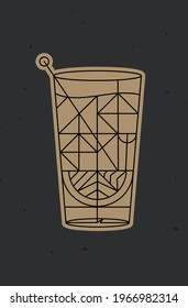 Art deco cocktail tequila drawing in line style on dark background