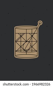 Art deco cocktail tom collins drawing in line style on dark background