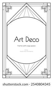 Art Deco coloring page black and white design. Vintage geometric art deco frame with copy space.